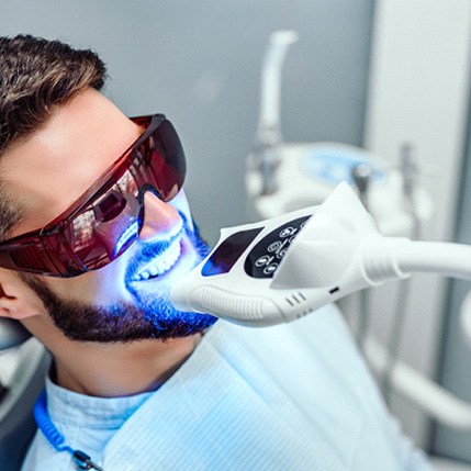 Man receiving in-office teeth whitening in Catonsville, MD